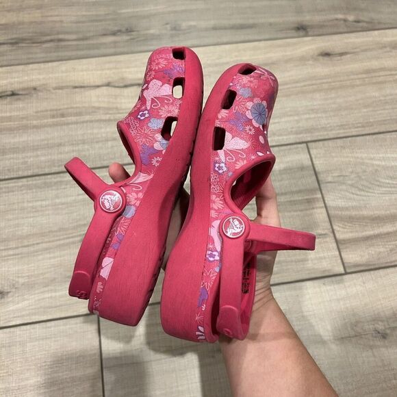 Crocs Karin Butterfly Floral Double Strap Mary Jane Clogs Girls Size 13 - Picture 8 of 10